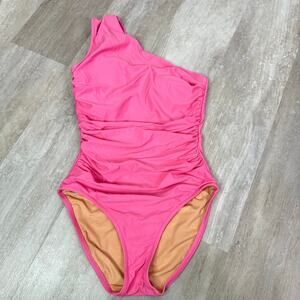J.Crew Ruched one-shoulder one-piece Swimsuit Wild Petunia Pink Size 8 #BC108